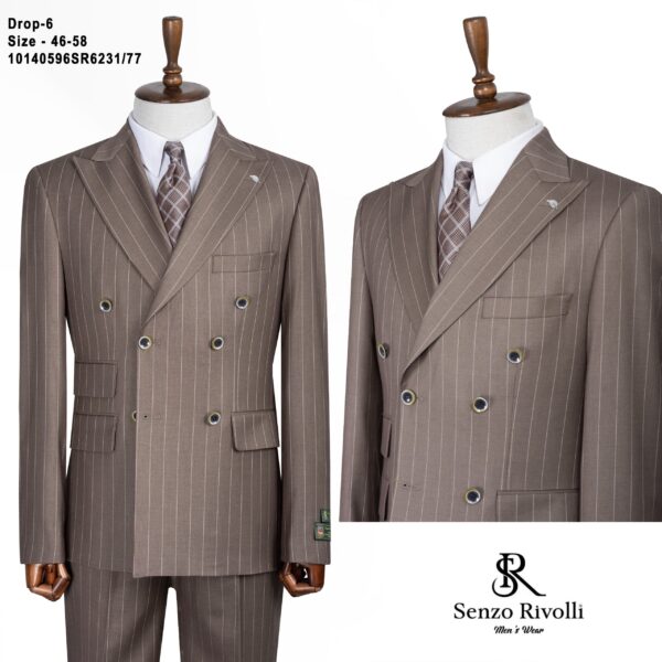 COSTUME CROISÉ RAYÉ MARRON CLAIR