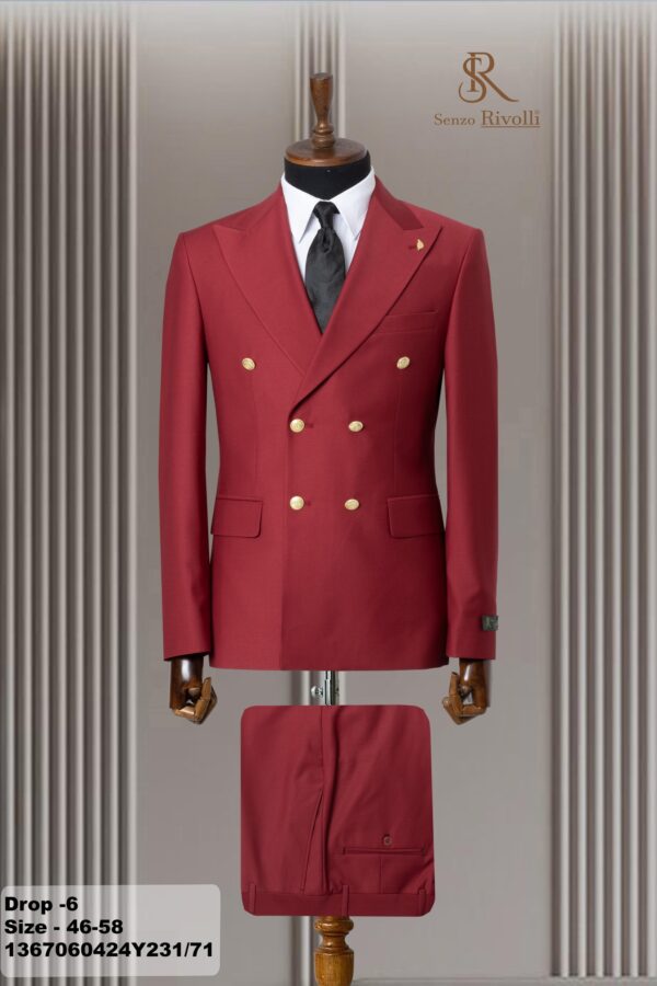 COSTUME CROISÉ ROUGE FONCÉ BOUTON DORÉ