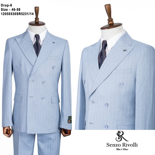 COSTUME CROISÉ RAYÉ BLEU CIEL