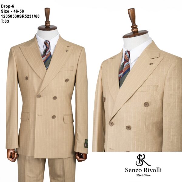 COSTUME CROISÉ RAYÉ CAMEL