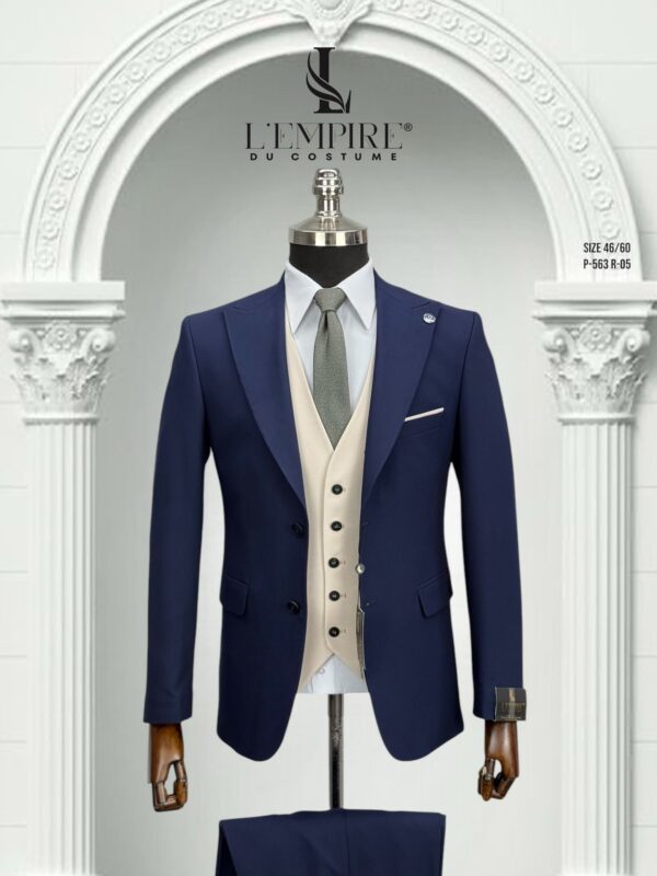 COSTUME 3 PIÈCES BICOLORE BLEU BEIGE