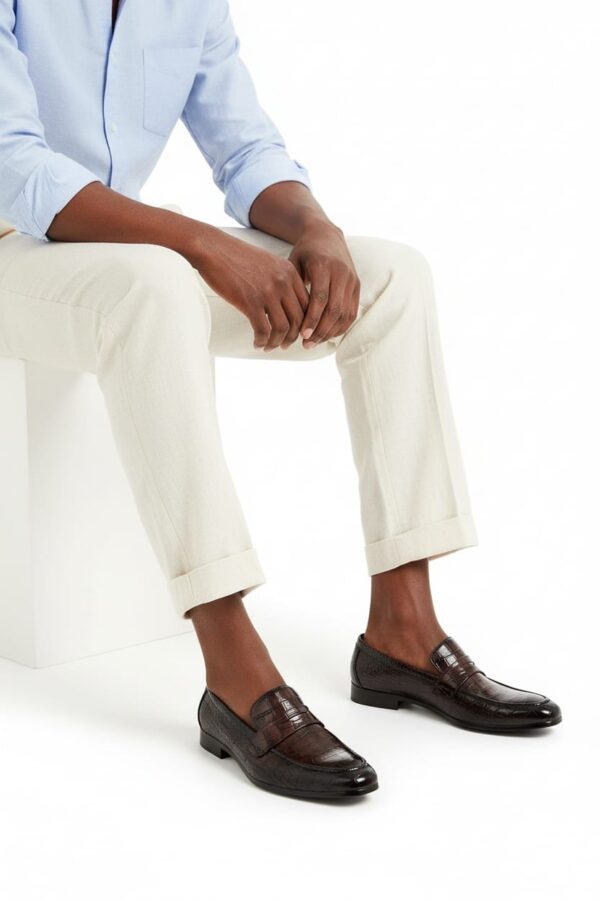 MOCASSIN MARRON FONCÉ EFFET CROCODILE