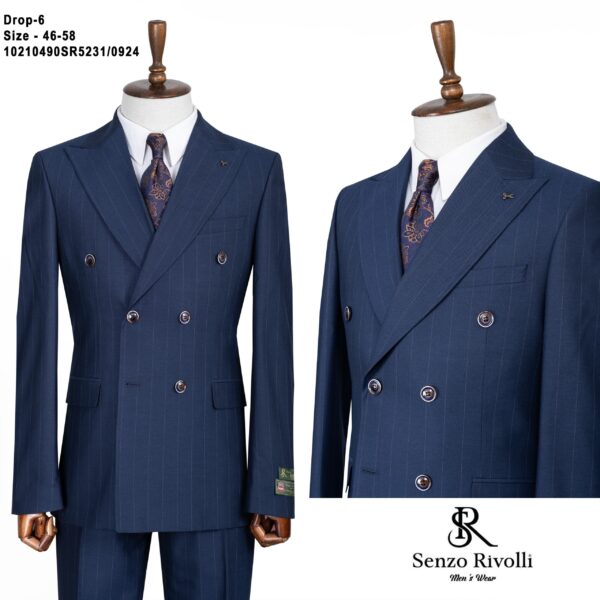 COSTUME CROISÉ RAYÉ BLEU MARINE