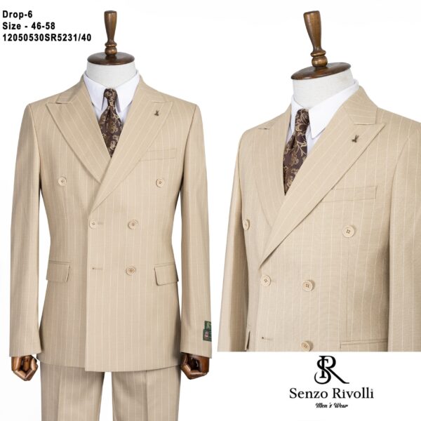 COSTUME CROISÉ RAYÉ BEIGE