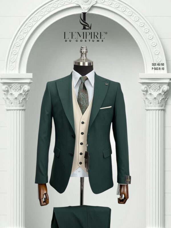 COSTUME 3 PIÈCES BICOLORE VERT BEIGE