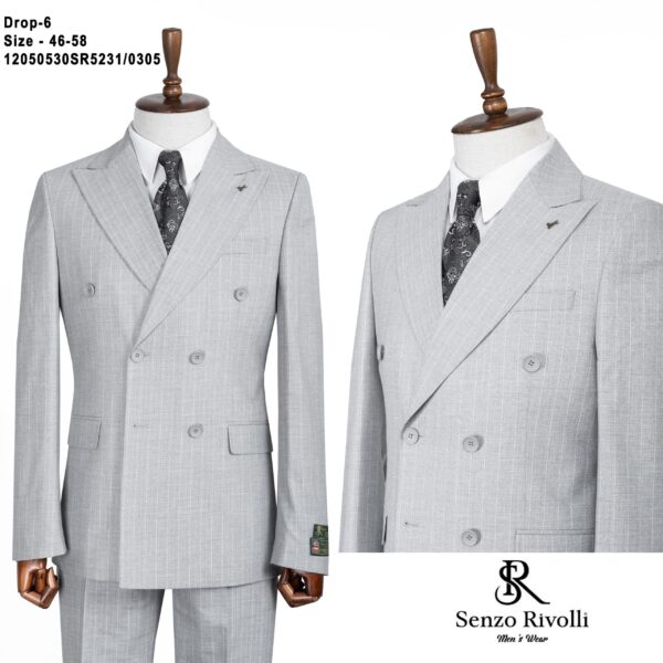 COSTUME CROISÉ RAYÉ GRIS